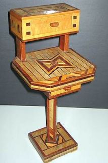 Vintage Handcrafted Inlaid Wood Parquetry Tramp Folk Art Smoking Stand 