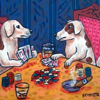 jack russell terrier poker gambling dog art tile