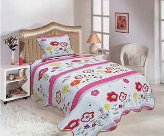 piece Kids Bedspread set Pink Flower Twin quilt & pillow sham Girls