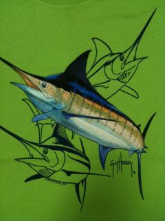 NEW YOUTH Boy Guy Harvey MARLIN DASH LIME Green Blue Sea Fish T Shirt 