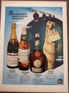 1950 Original Vintage Art AD Bollinger Champagne, Dawson Scotch, Dry 
