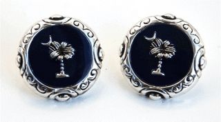   Palmetto Moon Blue Inlay Post Earrings Silver or Two Tone Fashion