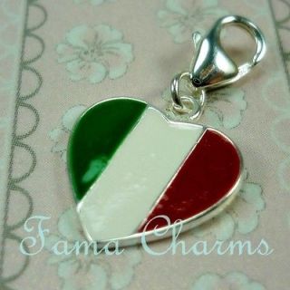 STERLING SILVER AUTHENTIC 925 CLIP ON CHARM ITALY FLAG FITS EUROPEAN 