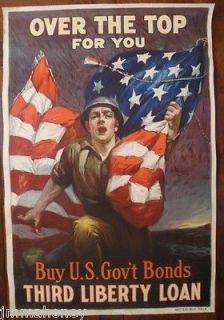 OVER THE TOP Original 1917 LIBERTY BONDS WWI Vintage Poster SIDNEY 