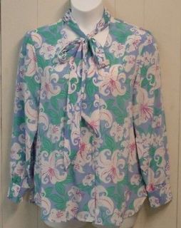Bob Mackie Floral Print Silk Shirt W/Tie Size 1X
