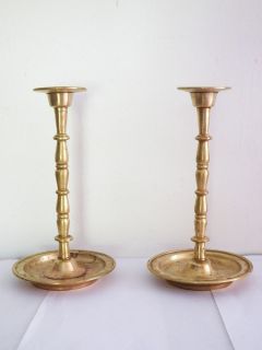 Antique Pair Brass Vintage Taper Candle Holders Candlesticks Engraved 