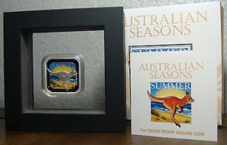2013 Australian Seasons   Summer 1oz Kangaroo Silver Proof Square Coin