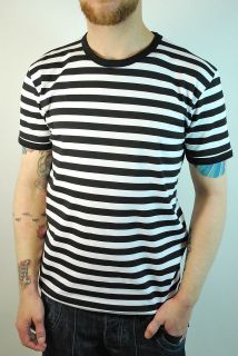 Mens Black & White Striped Breton Retro 60s Vtg Mod T Shirt  All 