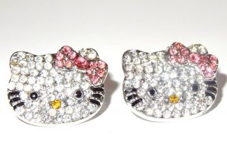    Large Hello Kitty Austrian Crystal Earrings Pink Bow in a Gift Box