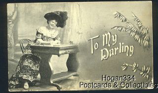 Lady Writing Desk Big Hat Writing To My Darling Postcard S Kline 