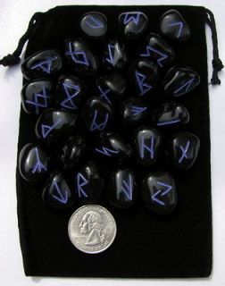 MD BLACK ONYX RUNES 25 Elder Futhark runestones purple