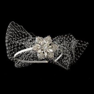 Bridal Headband Bird Cage Veil with Crystal Side Accent   White or 
