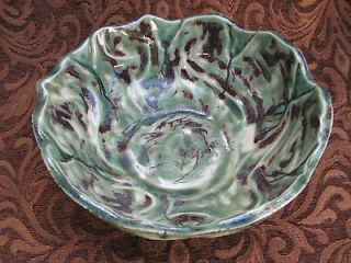 Majolica cabbage leaf art pottery bowl signed Aurora E Barbara 1999 