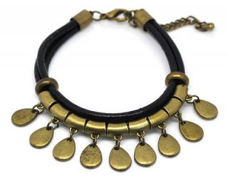   Handmade jewellry Cuff Black Leather Bracelet Wristband Women/Men`s