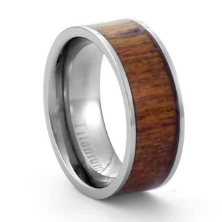   Eternity Light Brown Redwood Inlay Titanium Band Mens Wedding Ring
