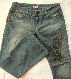 Crinkle People For Peace Blue Jeans Brass Studs NWOT 31