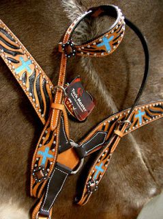 HORSE BRIDLE BREAST COLLAR WESTERN LEATHER HEADSTALL TACK SET 