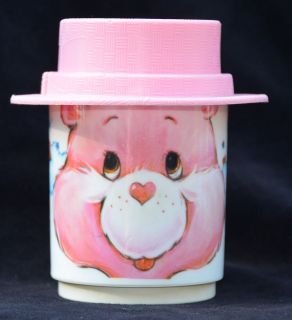   Vintage 1986 CARE BEARS CHEER FACE Hat Lid Deka Plastic MUG CUP