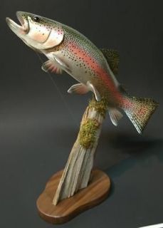 Rainbow Trout Sculpture Carving Fly Fishing reel looking art, mount 