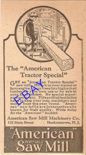 1921 AMERICAN TRACTOR SPECIAL SAW MILL AD HACKETTSTOWN