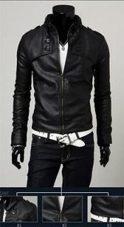 Designed Mens PU Leather Short Slim Fit Top Jacket Coat Outerwear 