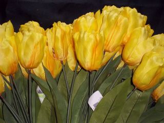   LOT OF 72 YELLOW TULIP SILK FLOWER by JoAnn 8 Bushes w Tags 19