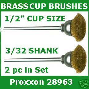 PROXXON 28963 BRASS BRISTLE 1/2 CUP BRUSHES 2PC MOUNT