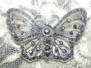 VICTORIAN ANTIQUE SILVER MARCASITE  BUTTERFLY  PIN BROOCH