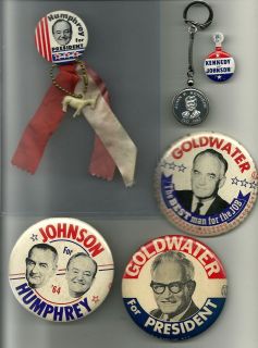 Vintage 1960s Political pin / button lot with JFK Memorial key chain 