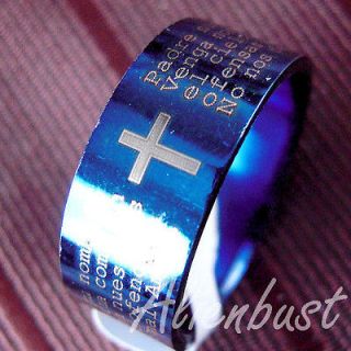 LORDS PRAYER CROSS STAINLESS STEEL BAND RING SZ 6.5 /N