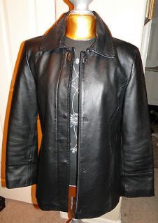 Calvin Klein CK Womens Sexy Black Leather Jacket SZ M Zip Front EUC!