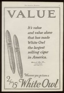 1923 White Owl Havana cigar vintage print ad