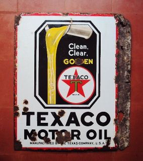 VINTAGE TEXACO MOTOR OIL OLD Porcelain Enamel Sign 1920 RARE