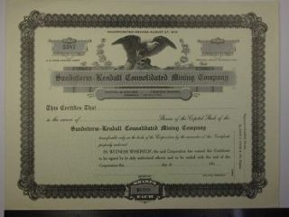 Sandstorm Kend​all Mining Co., Nevada Stock Certificate