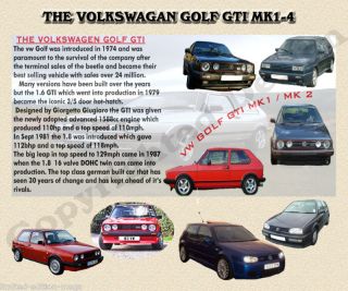 VOLKSWAGAN GOLF GTi MK 1,2,3,4 CLASSIC CAR MOUSE MAT