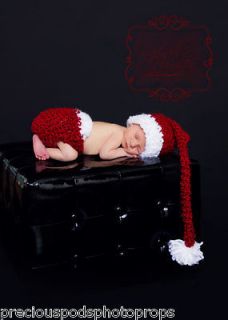 Photo Prop Diaper Cover & Elf Hat Christmas Red Newborn Baby Hand 