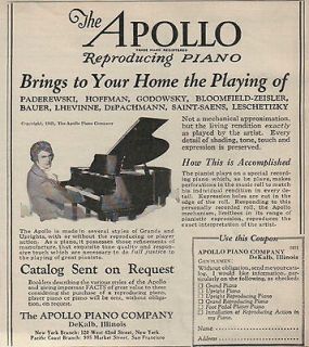 1922 Advertisement Apollo Reproducing Piano   Vintage Player Piano Ad
