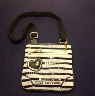Juicy Couture Velour HEART SEQUIN STRIPE Small Crossbody Bag HEATHER 