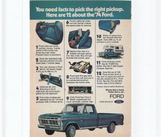 RARE 1974 Ford Pick up Ad Includes F 350 Camper