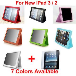 New iPad ( iPad 3 ) iPad 2 Flip Leather Cover Case with Stand + Screen 