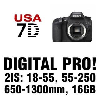 USA Canon Model EOS 7D +5 Lens Kit 18 55 IS, 55 250 IS +650 1300mm 
