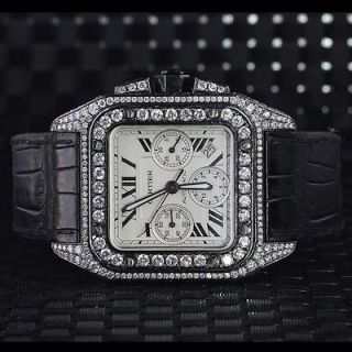 Cartier Santos 100 XL Steel Chronograph Mens Watch W20090X8 Diamond 