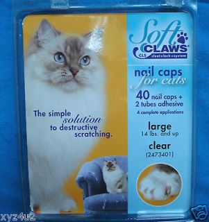 Cat Kitten Soft Claws Nails Caps 40 Large 2 Tubes Glue Scratch NO DE 