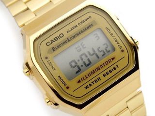 Brand New Casio Gold A168WG 9 Digital Alarm Unisex Watch, With 