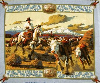 Cattle Drive Cowboy Round Up Large Quilt Fabric Panel