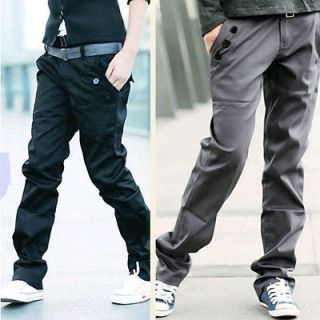 Casual Mens Boys Gray/Black Straight Pants Slim Stylish Long Trousers