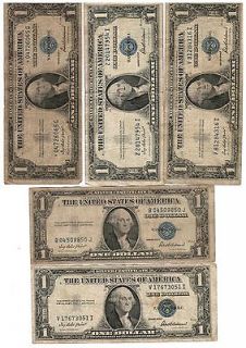 LOT OF (5) 1935 $1 ONE DOLLAR SILVER CERTIFICATES WITH ONE STAR NOTE