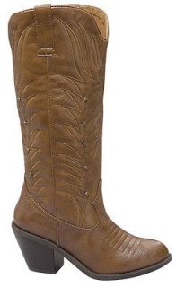 Top Moda Womens Tan Heel Cowboy Cowgirl Boot   Faux Leather with 