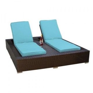    Jamai​ca Outdoor Wicker Patio Double Chaise Lounge Tropical Blue