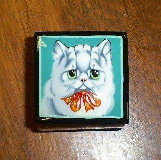 CAT KITTEN miniature lacquer box HANDPAINTED Russian